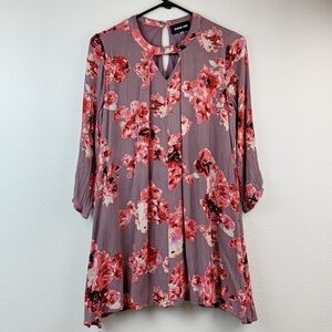 Sugar-Lips crinkle gauze long sleeve swing mini dress romantic floral tunic EUC